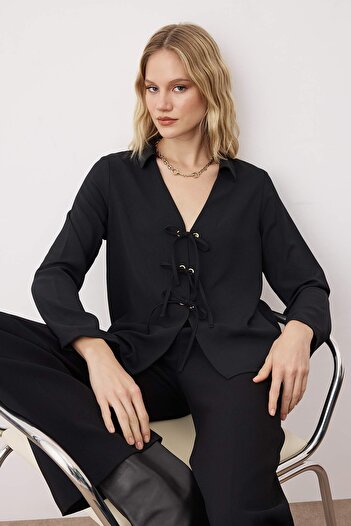 Trendyol Collection Black Lace Detailed Shirt Twoaw26Go00024