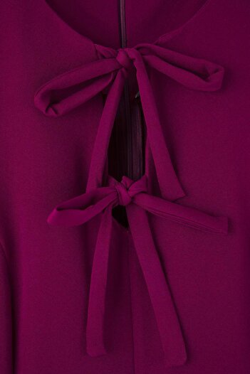 Trendyol Curve Plum Bow A-Line/Waist Cutout Mini Woven Plus Size Dress Tbbaw26Ah00007