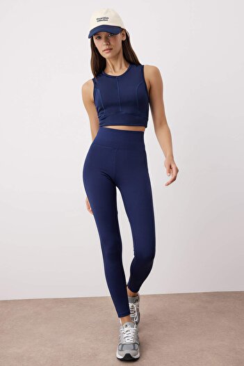 Trendyol Collection Sötétkék Push-Up Kiemelt teljes hosszúságú kötött sportleggings TWOAW21TA0030