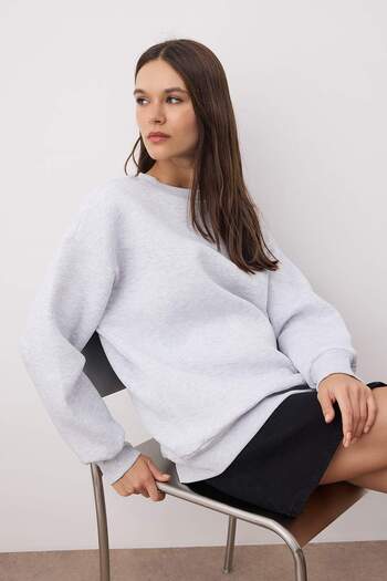 Trendyol Collection Snow Melange Oversize/Relaxed Fit Basic Crew Neck Thick/Inner Fleece Knitted Sweatshirt Twoaw24Sw00102