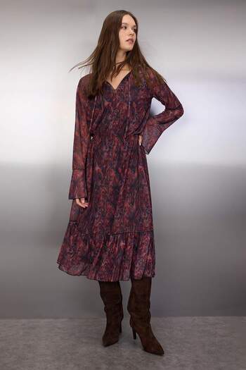 Trendyol Collection Rochie midi tricotată cu detaliu de înnodare abstractă burgundă TWOAW26EL00164