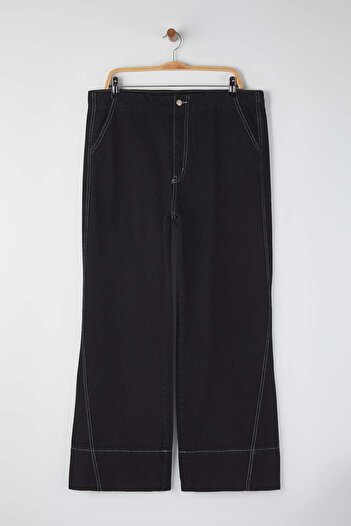 Trendyol Curve Anthrazitfarbene Jeans mit hoher Taille und Nähten, weitem Bein, Übergröße, weites Bein, TBBAW26CJ00017