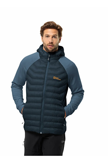 Jack Wolfskin Dark Blue Men's Hooded Collar Regular Fit Jacket 1710512Routeburn Pro Hybrid m