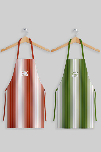 AYSHOME Ays Home Brick Green Striped Double Kitchen Apron Set