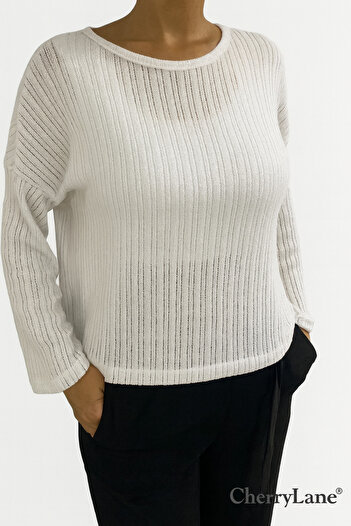 Cherry Lane Women's White Oversize Sweater Sweater
