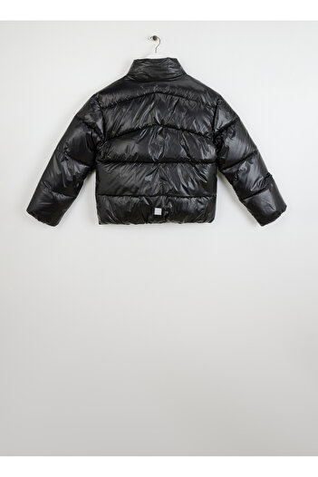 name ıt Black Women's Zippered Collar Regular Fit Patterned Puffer Coat 13231167