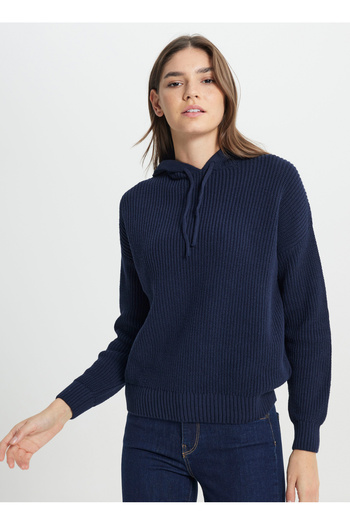 WRANGLER Relaxed Fit Wide Cut Hooded Women's Navy Blue Youth Cute Knitwear Sweater