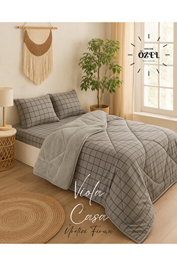 Violacasa Single Welsoft Pufidik Sleeping Set (With Elastic Sheet) Smoked Square