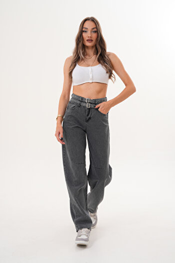 Semesia Double Belted Baggy Jeans