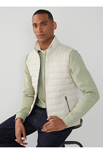 Hackett Bej Erkek Dik Yaka Slim Fit Puffer Yelek HM403089