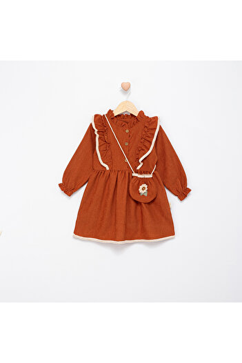 Nehirim Kids Girl's Seasonal Dress with Bag and Lace Long Sleeves (2-3-4-5 Years)