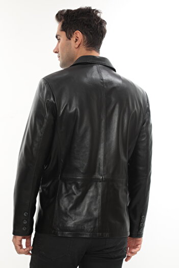 db deriburada original Erkek Siyah Hakiki Deri Blazer Ceket