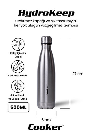 Cooker 500 ml Stainless Steel Thermos – Double Layer Insulation, 6 Hours Hot & 12 Hours Cold, Leak Proof Water Bottle