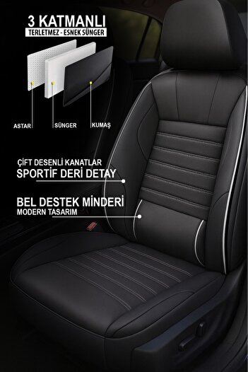 GM-DESIGN Stone Leather Car Seat Cover - Lumbar Support (Tofaş Kartal-Şahin-Doğan-Serçe-Tempra Compatible)