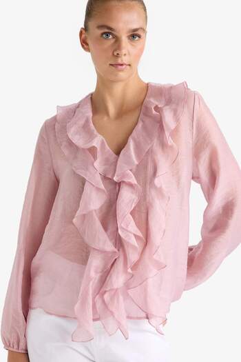 DeFacto Overshirt Fit Modal Flounced Long Sleeve Blouse G2998Ax25Au