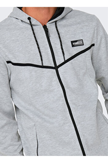 Only & Sons Kapüşon Yaka Açık Gri Erkek Sweatshırt ONSLIAM REG HOODIE TRACKSUIT NOOS