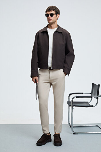 GRIMELANGE Crudo Men's Regular Fit Woven Beige Trousers with Side and Back Pockets and Zipper