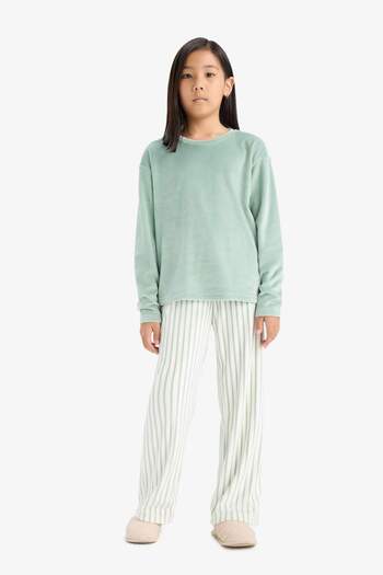 DeFacto Girls Pajamas Set Fleece Long Sleeve Top Long Bottom D1068A824Wn