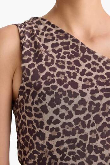 DeFacto Slim Fit Dar Kesim Leopar Desenli Tek Omuzlu Tül Bluz G2546AX25WN