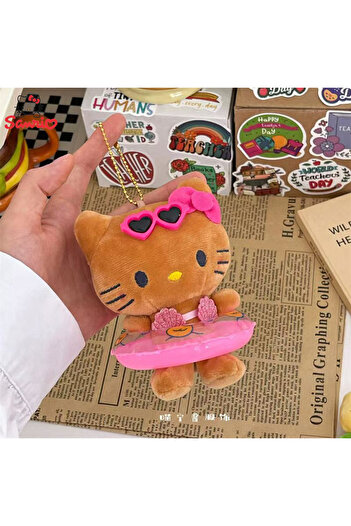 Miniso 1 Sanrio Hello Kitty Plush Keychain Brown White Swim Ring Stuffed Plushies Key Ring Bag Toys Bag Pe.