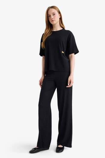 DeFacto Regular Fit Crew Neck Wrinkled Short Sleeve T-Shirt E9891Ax25Au