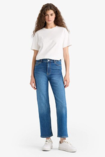 DeFacto Comfort Straight High Waist Ankle Length Jean Washed Pants E9818Ax25Au