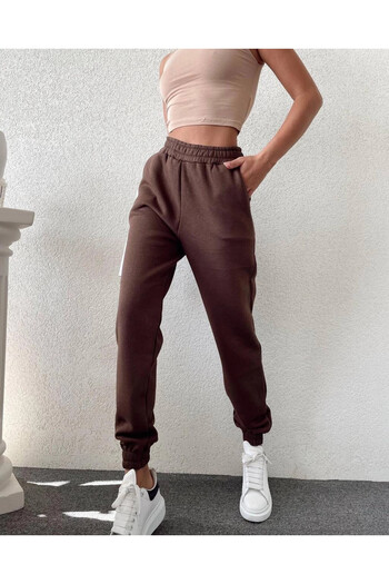 hazelin Brown Women's Sweatpants - Pockets and Rubber Waist, 3 Thread Raster Hzl24W-Zk12321
