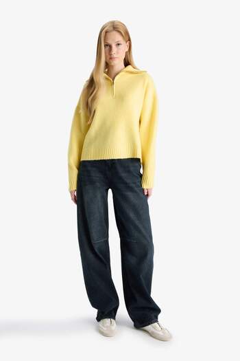 DeFacto Oversize Wide Fit Half Zipper Stand Collar Knitwear Sweater A8180Ax25Wn