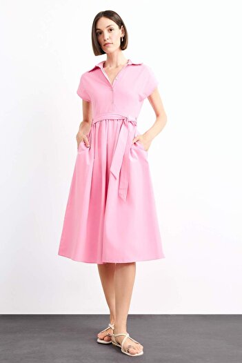 DeFacto Terry Cotton Short Sleeve Belted Midi Dress G0392Ax25Sm