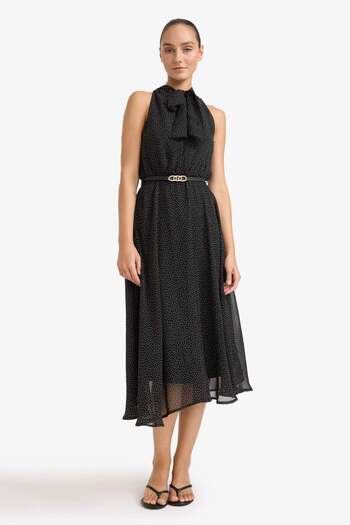 DeFacto Polka Dot Tie Neck Belted Sleeveless Midi Dress F9233Ax25Au