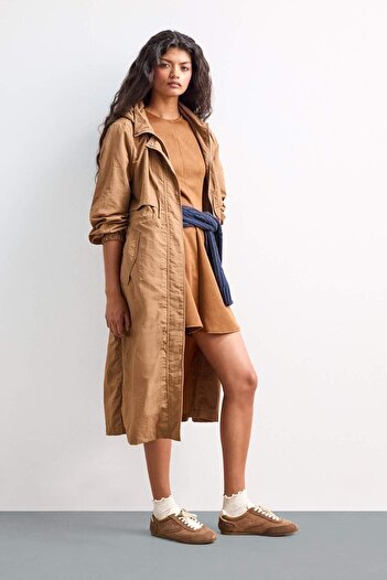 DeFacto Regular Fit Hooded Zippered Long Raincoat E8554Ax25Au