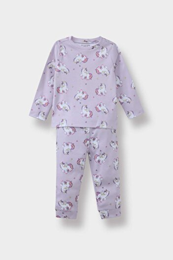 DeFacto Set pijamale pentru fetiță, cu imprimeu unicorn, cu mâneci lungi, cu fund lung F0632A525AU