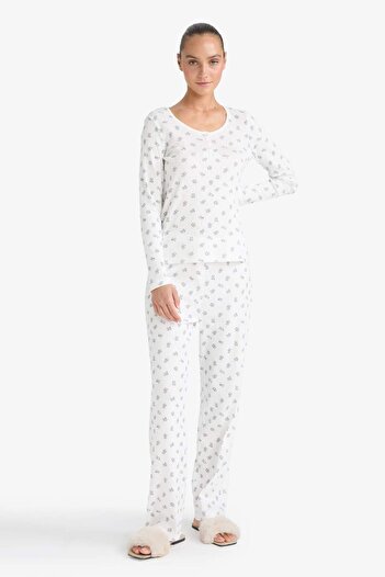 DeFacto Pajama Set Patterned Long Sleeve Top Long Bottom-Fall in Love F9837Ax25Au