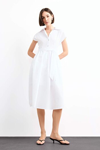DeFacto Terry Cotton Kısa Kollu Kemerli Midi Elbise G0392AX25SM