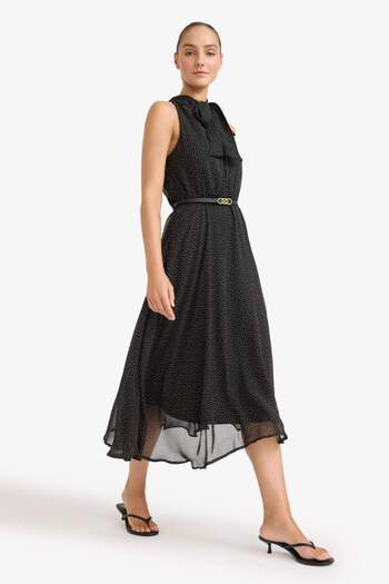 DeFacto Polka Dot Tie Neck Belted Sleeveless Midi Dress F9233Ax25Au