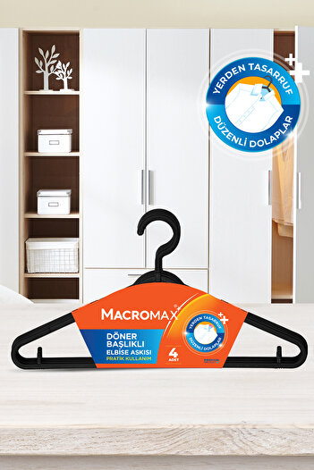 MACRO MAX Black 4-Piece Clothes Hanger with Swivel Head