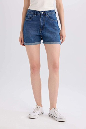 DeFacto Mom Fit High Waist Folded Leg Jean Shorts E0520Ax25Sm