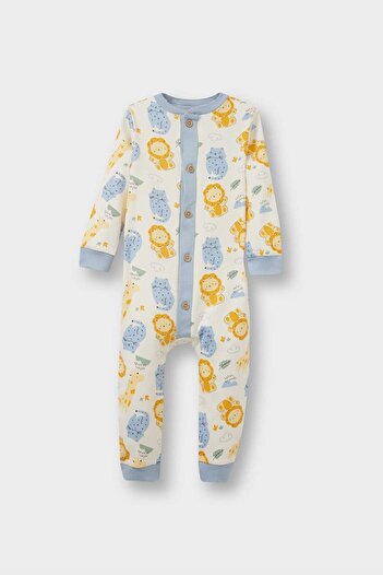 DeFacto Baby Boy Newborn Safari Printed Long Sleeve Romper F2209A525Au