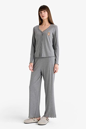 DeFacto Pajama Set Regular Fit Long Sleeve Top Long Bottom-Fall in Love G0222Ax25Au
