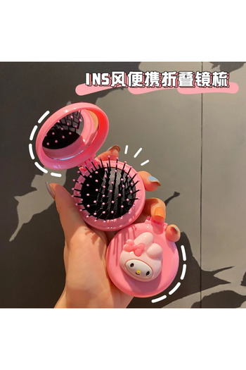 Miniso My melody Sanrio Makeup Mirror Hello Kitty Kuromi My Melody Folding Airbag Comb for Women Portable M