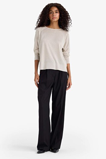 DeFacto Regular Fit Crew Neck Glitter Basic Plain Knitwear Sweater C6818Ax24Wn