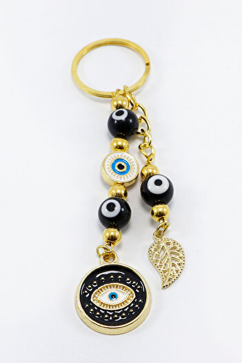 biuti Black Colored Evil Eye Beaded Eye Figured Car Rearview Mirror Ornament, Gift Bag Ornament