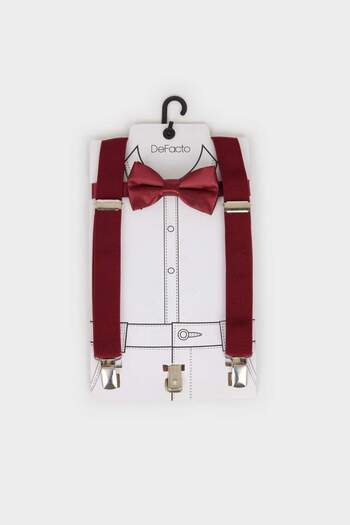 DeFacto Boy's Cotton 2-Piece Set Pants Suspender Bow Tie C0238A8Ns