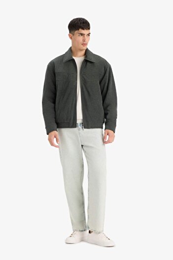 DeFacto Oversize Wide Fit Shirt Collar Zippered Velvet Coat E9186Ax25Au