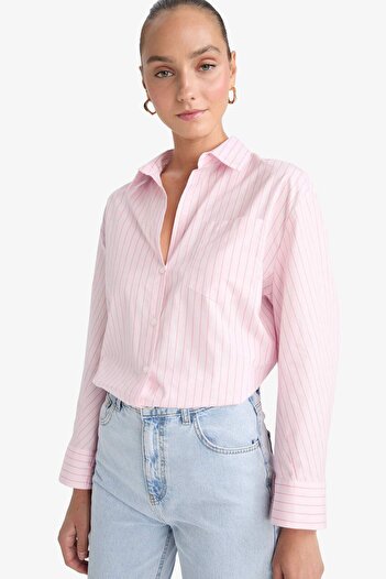 DeFacto Overshirt Fit Striped Poplin Long Sleeve Shirt G0982Ax25Sp