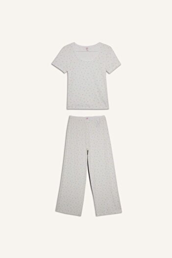 DeFacto Pajama Set Regular Fit Short Sleeve Top Long Bottom-Fall in Love F3531Ax25Au
