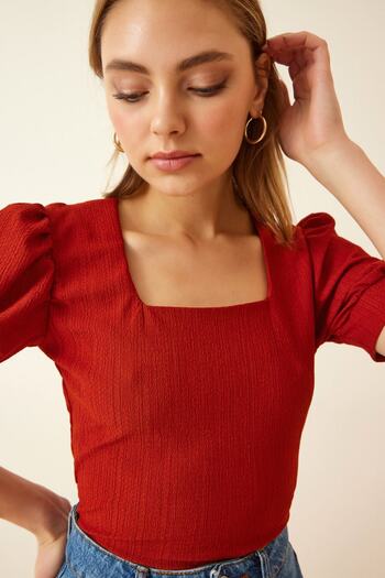 hazelin Women's Tile Square Neck Knitted Blouse Hzl22W-Bd104091
