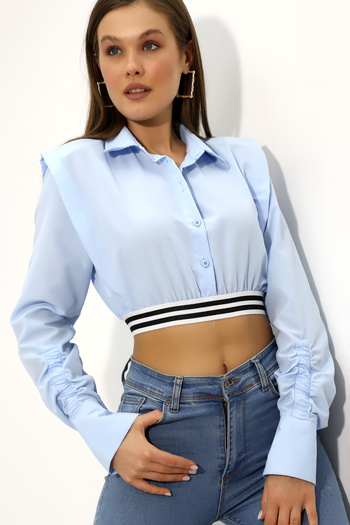 hazelin Women's Light Blue Long Sleeve Crop Detailed Poplin Shirt Hzl23W-Dsb110091