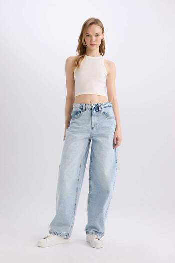 DeFacto Baggy Fit High Waist Long Jean Washed Pants D9406Ax25Sm