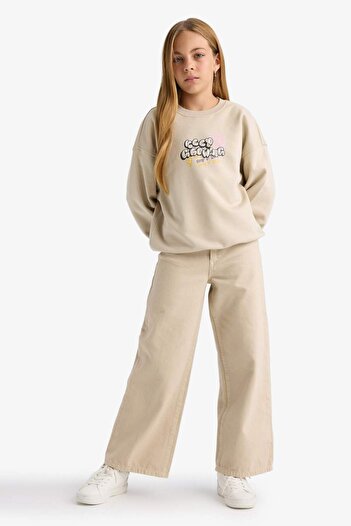 DeFacto Girl's Oversize Wide Fit Crew Neck Back Printed Sweatshirt E6756A825Au